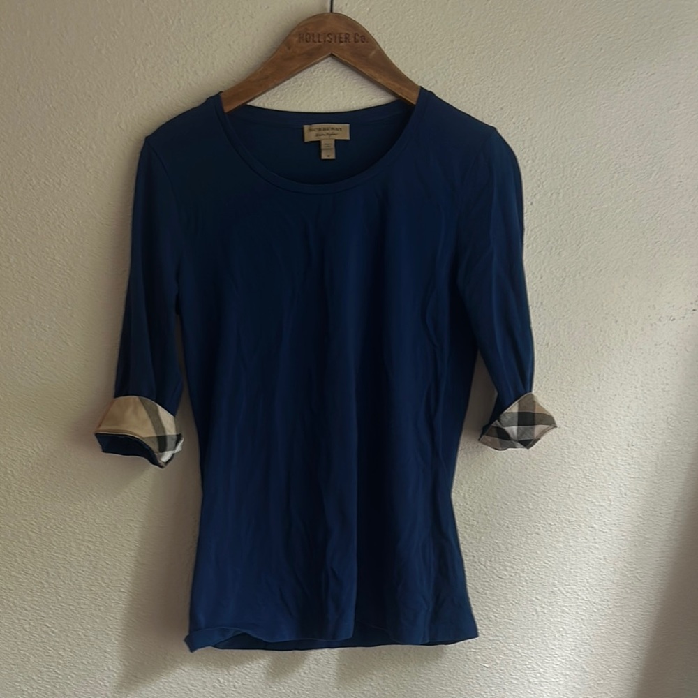 Burberry Blue Fitted Blouse with Cuffed Sleeves